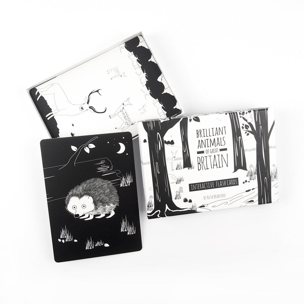 Black and white cards for babies British animals