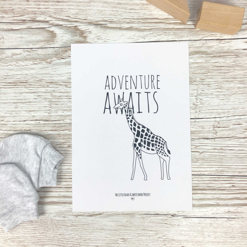 Adventure awaits giraffe illustration A5 print