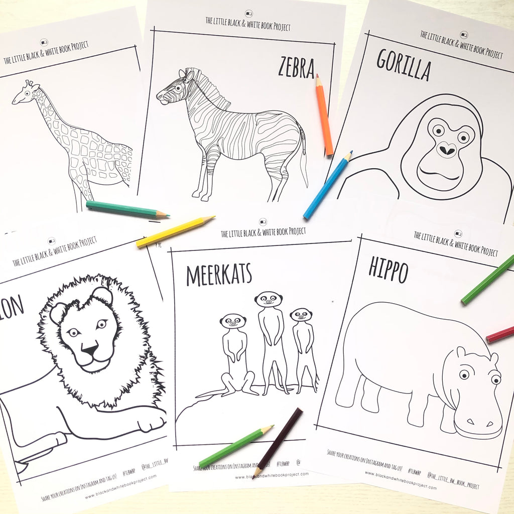 African animals colouring sheets