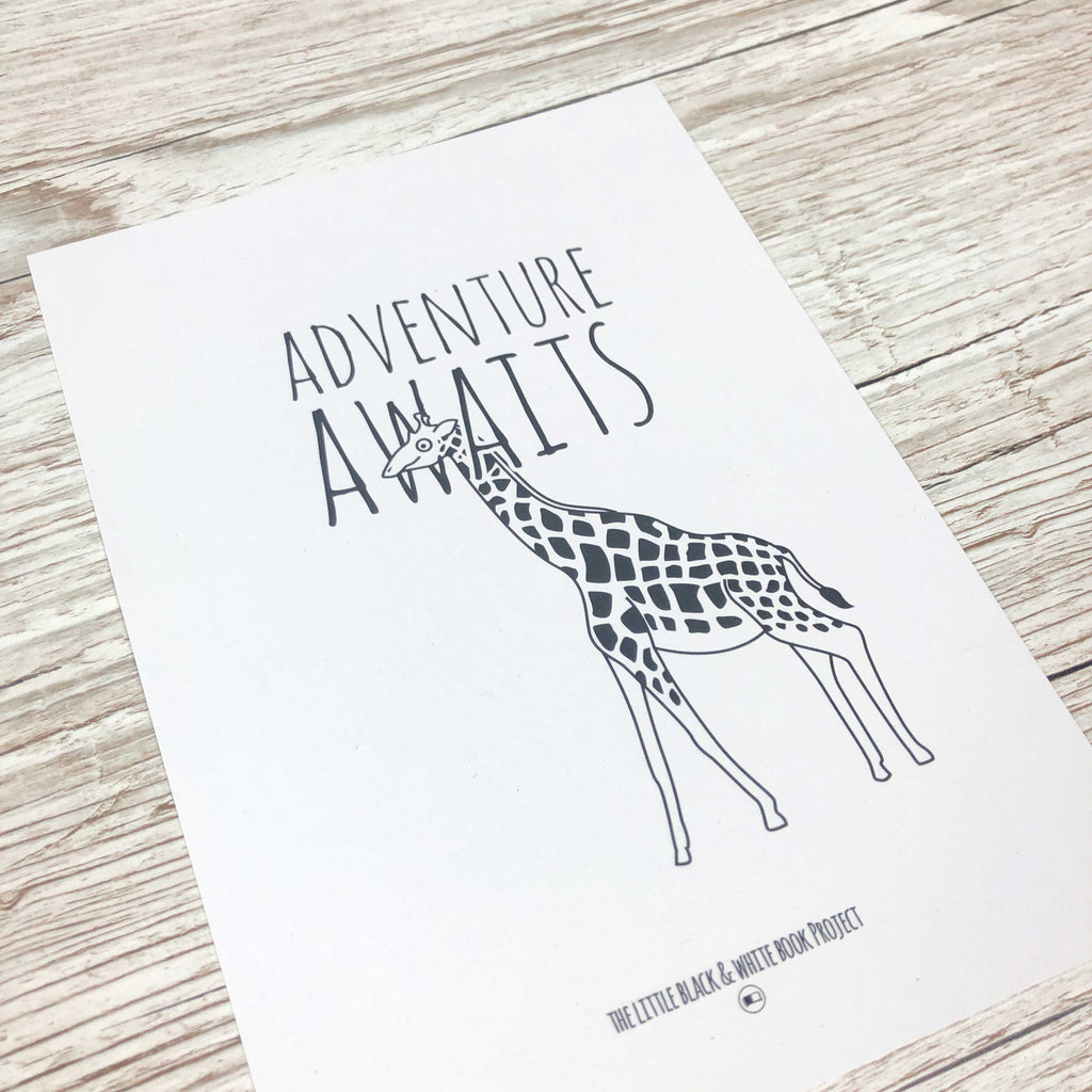 Adventure awaits giraffe illustration A5 print close up
