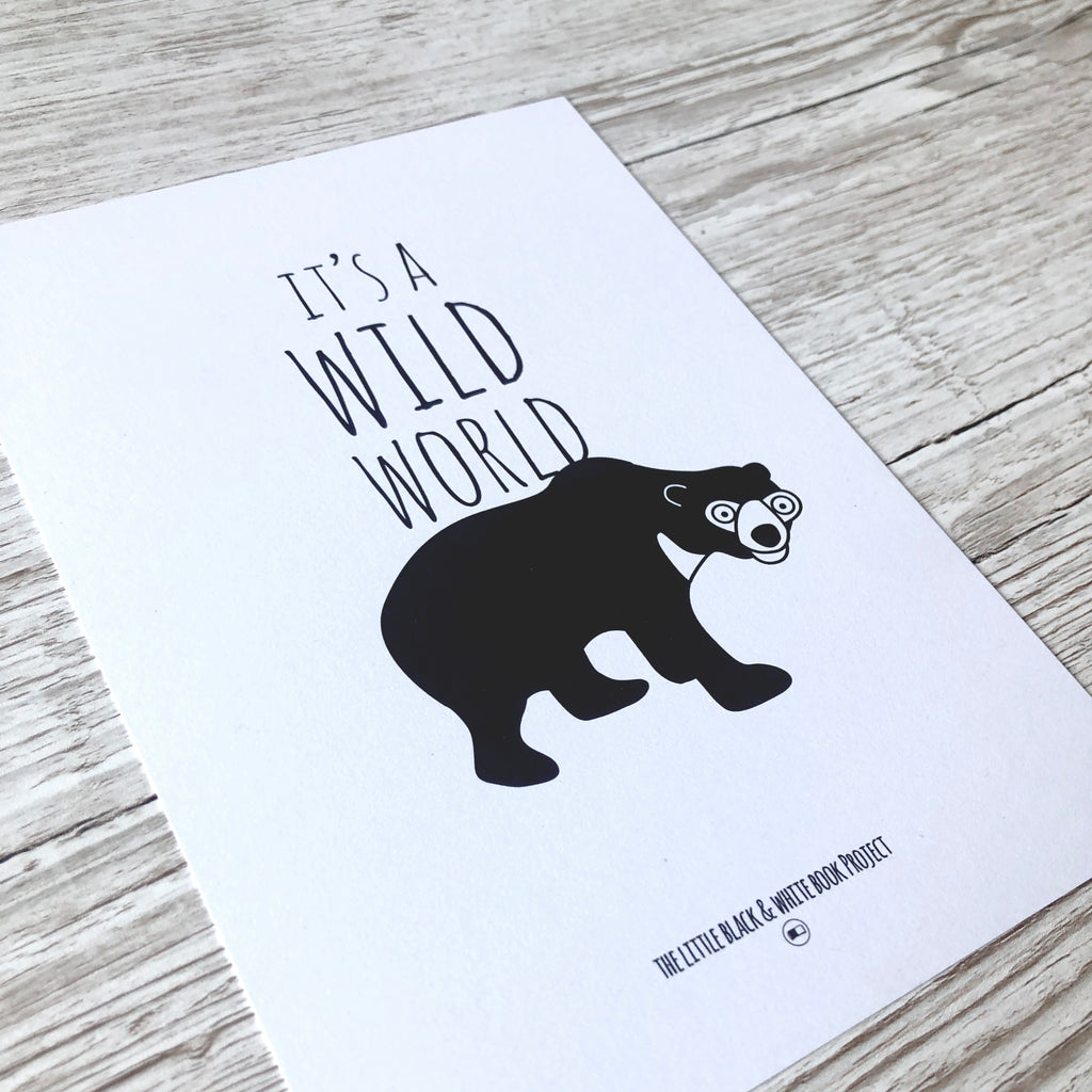 Its a wild world sun bear illustration A5 print close up